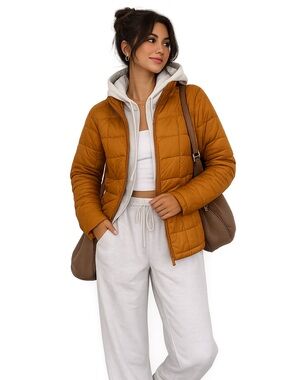 Old Navy Packable Puffer Jacket XS Mustard Yellow Lightweight Coat NWT